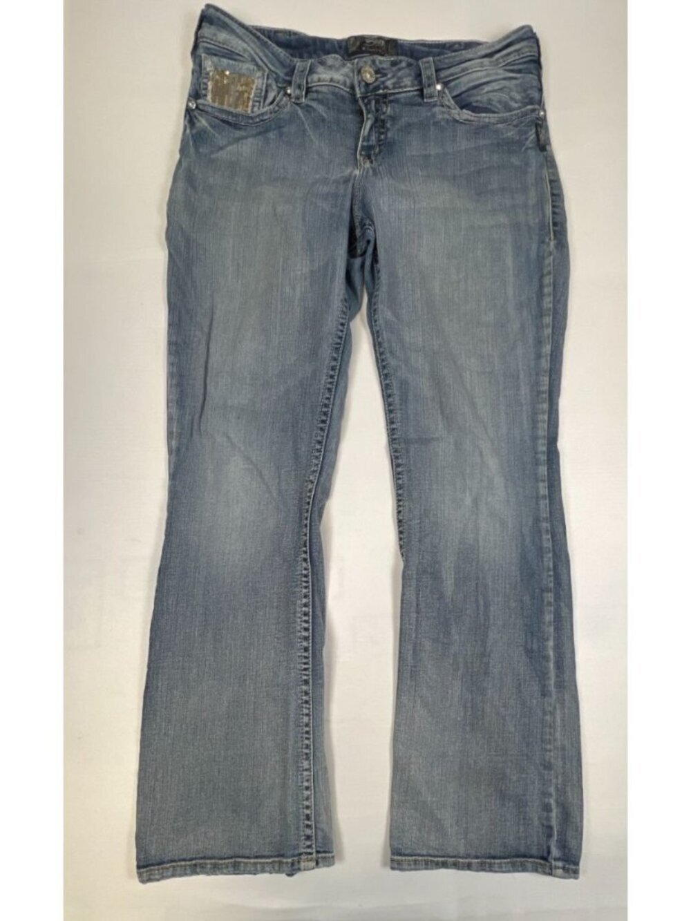 Silver Jeans Co Womens Sz 14/32 Dawson Mid Rise Bootcut Blue Sequin Embellished